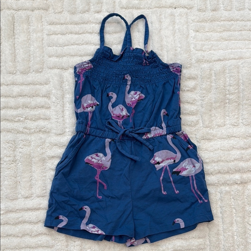 Tea Collection Smocked Romper In Flamingo Print